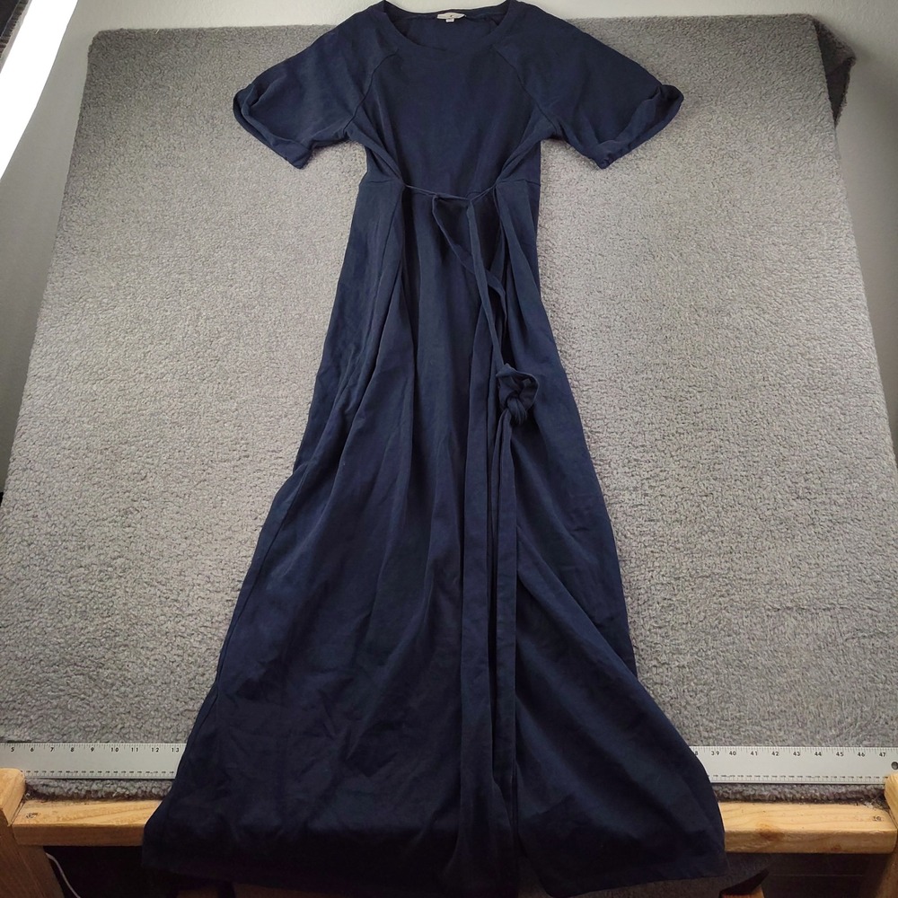 Tuckernuck Maxi Dress Sz Medium Navy Blue Short Sleeve Belted 100% Cotton EUC